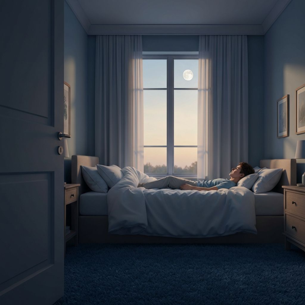 Peaceful bedroom scene with soft natural light at dawn